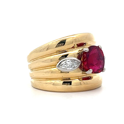 2.04 Cushion Cut Ruby & Diamond Cocktail Ring in 18k