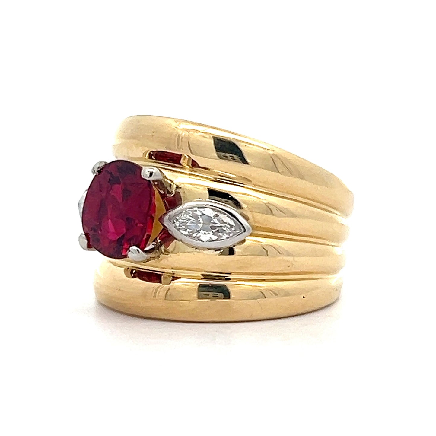 2.04 Cushion Cut Ruby & Diamond Cocktail Ring in 18k