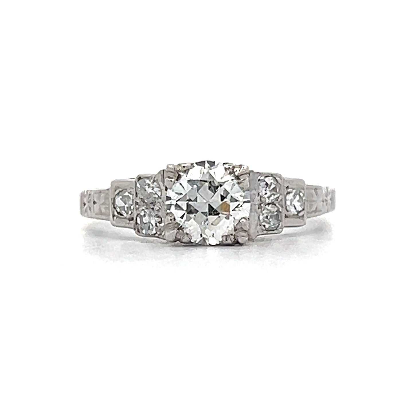 .65 Vintage Art Deco Engagement Ring in 18k White Gold