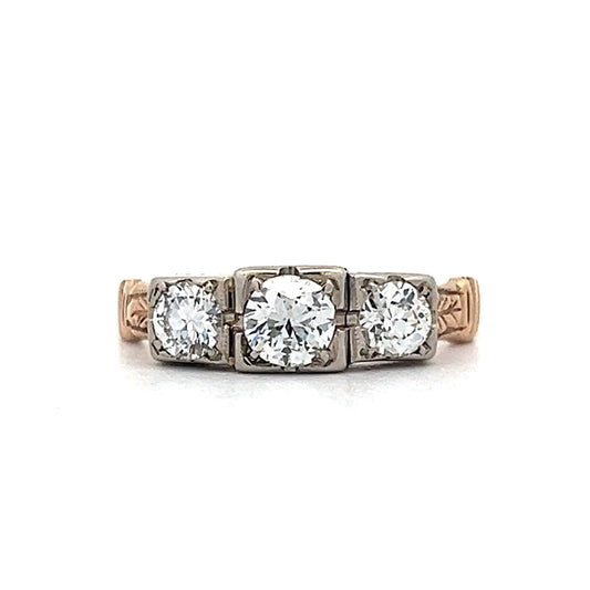 .80 Retro Old European Diamond Three Stone Engagement Ring