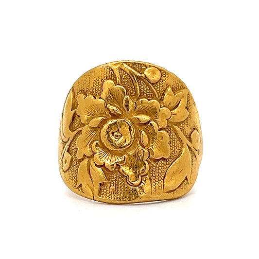 Antique Art Nouveau Engraved Statement Ring in 18k Yellow Gold