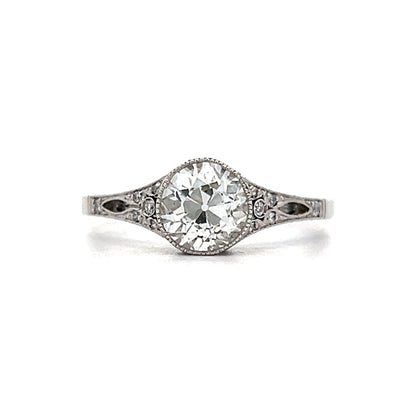 1.08 Art Deco Inspired Bezel Milgrain Engagement Ring in Platinum