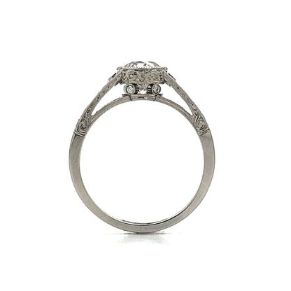 1.08 Art Deco Inspired Bezel Milgrain Engagement Ring in Platinum