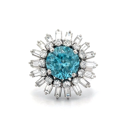 3.54 Blue Zircon Flower Cocktail Ring in Platinum