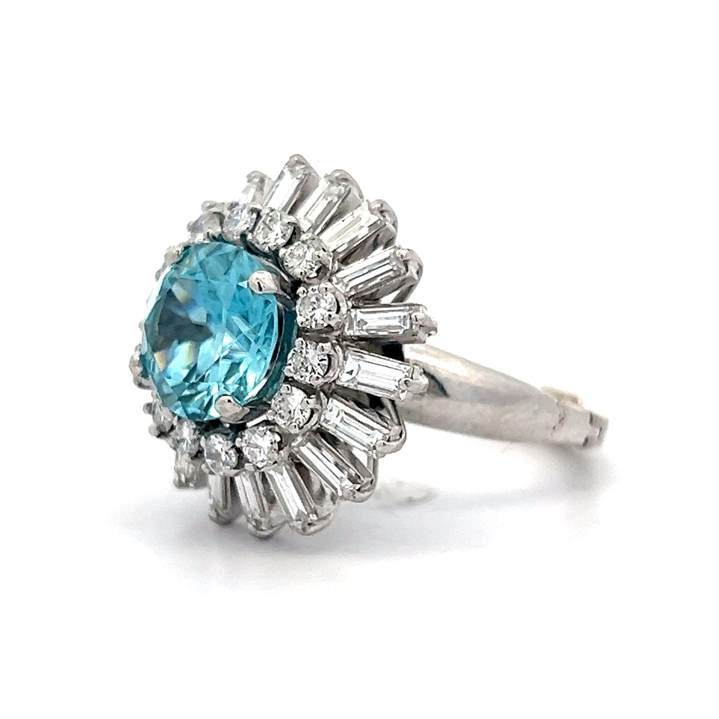 3.54 Blue Zircon Flower Cocktail Ring in Platinum