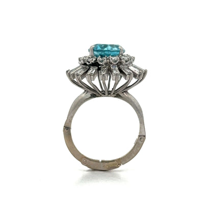 3.54 Blue Zircon Flower Cocktail Ring in Platinum