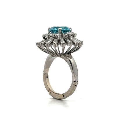 3.54 Blue Zircon Flower Cocktail Ring in Platinum