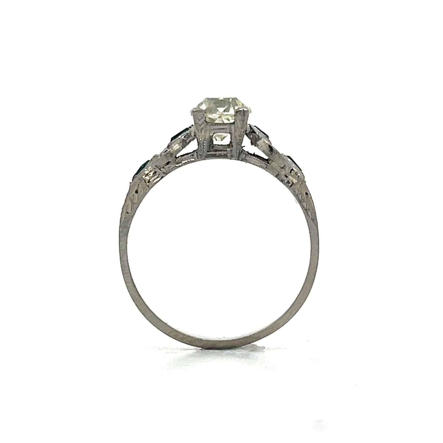 .75 Vintage Art Deco Diamond & Emerald Engagement Ring