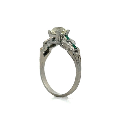 .75 Vintage Art Deco Diamond & Emerald Engagement Ring