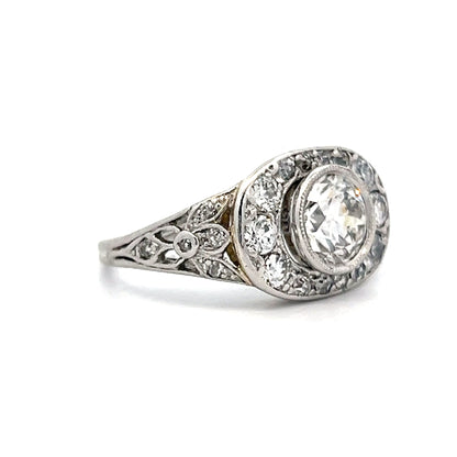 1.04 Art Deco Diamond Bezel Engagement Ring in Platinum