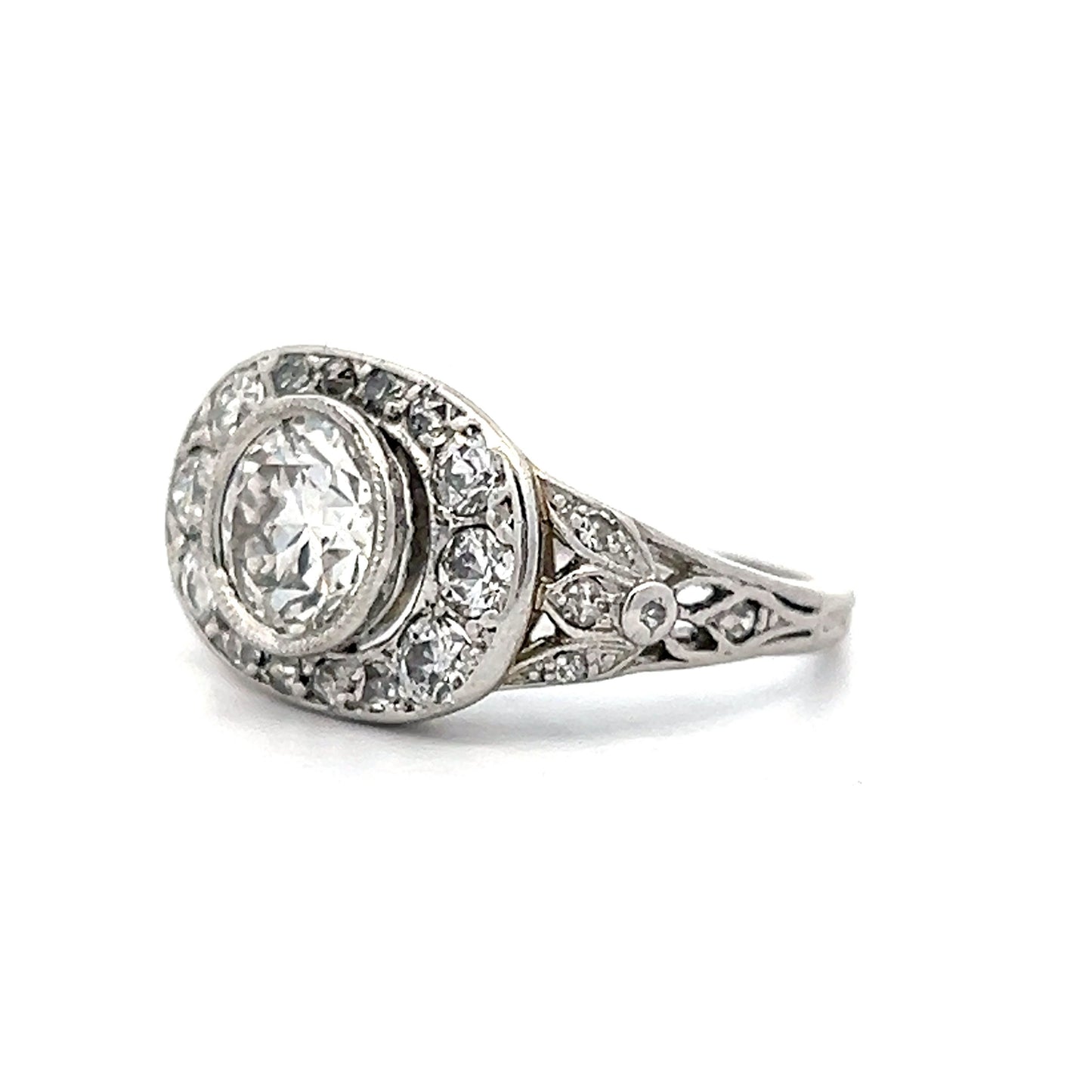 1.04 Art Deco Diamond Bezel Engagement Ring in Platinum