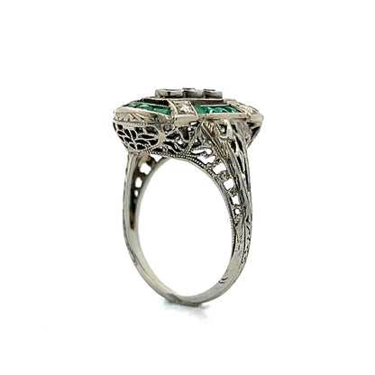 .17 Art Deco Emerald & Diamond Cocktail Ring in 18k White Gold