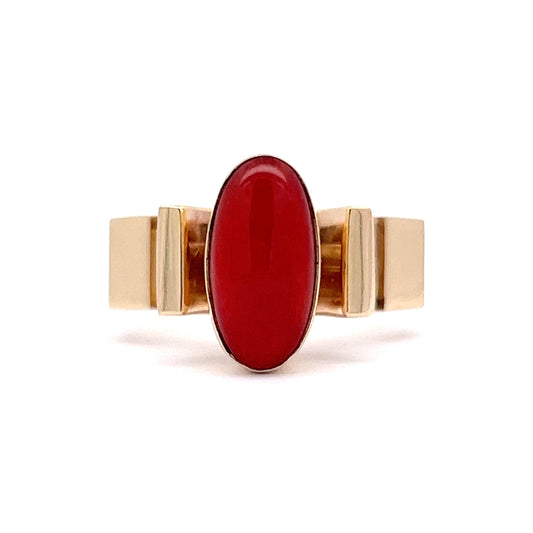 Vintage Mid-Century Coral Right Hand Ring in 14k Yellow Gold