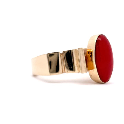 Vintage Mid-Century Coral Right Hand Ring in 14k Yellow Gold