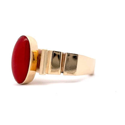 Vintage Mid-Century Coral Right Hand Ring in 14k Yellow Gold