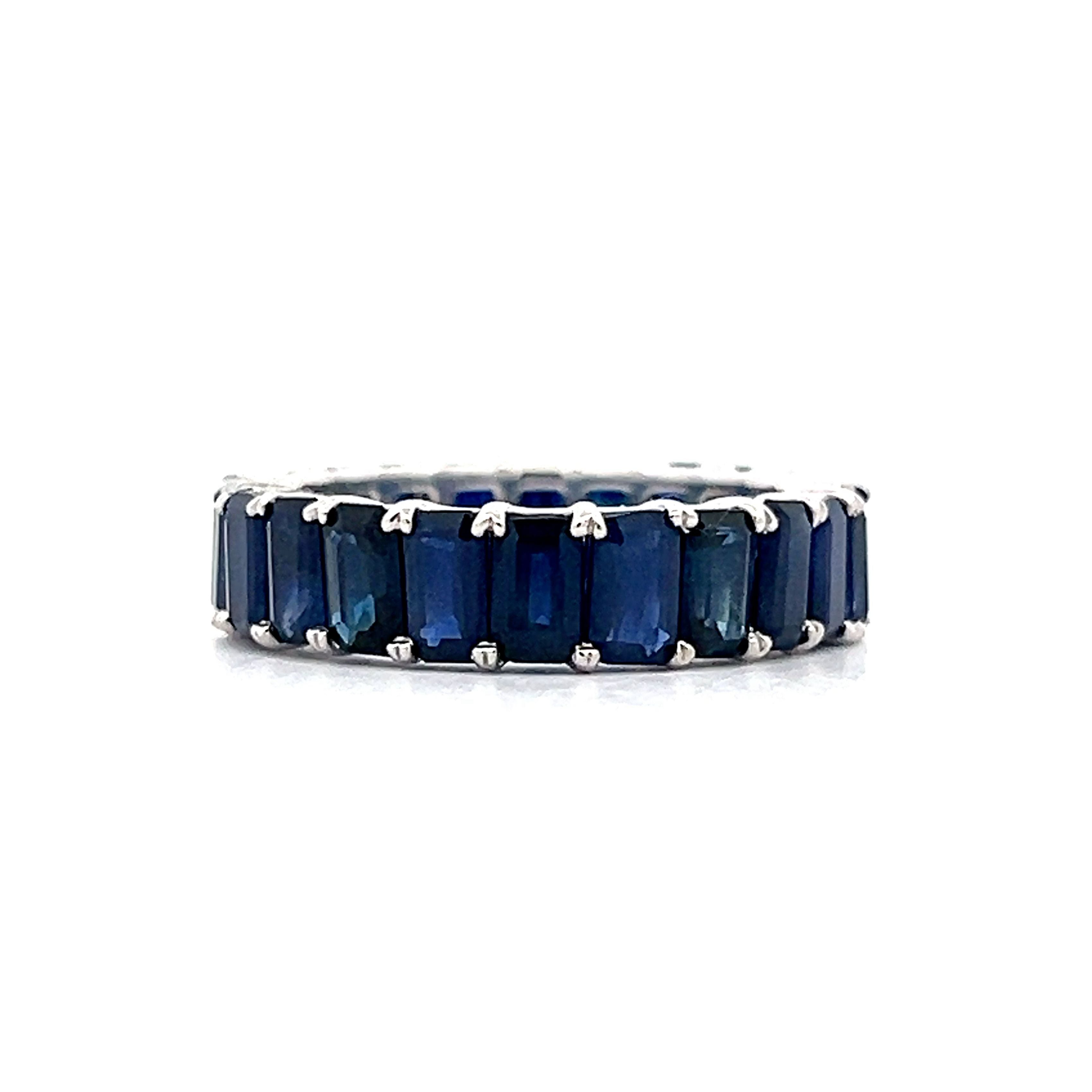 7.00 Emerald Cut Sapphire Eternity Ring in 18k White Gold Filigree