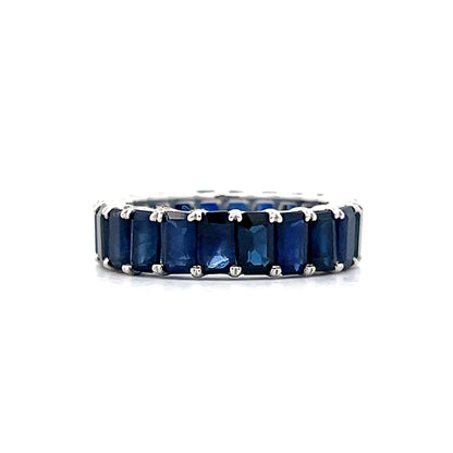 7.00 Emerald Cut Sapphire Eternity Ring in 18k White Gold