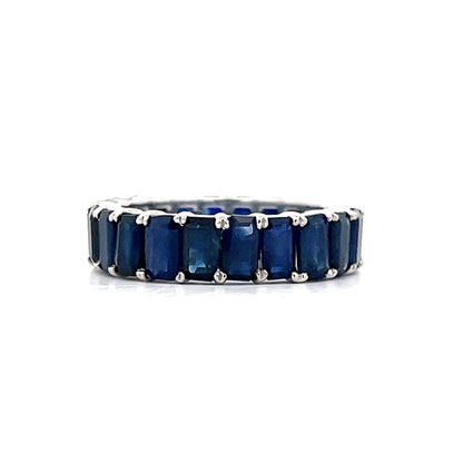 7.00 Emerald Cut Sapphire Eternity Ring in 18k White Gold