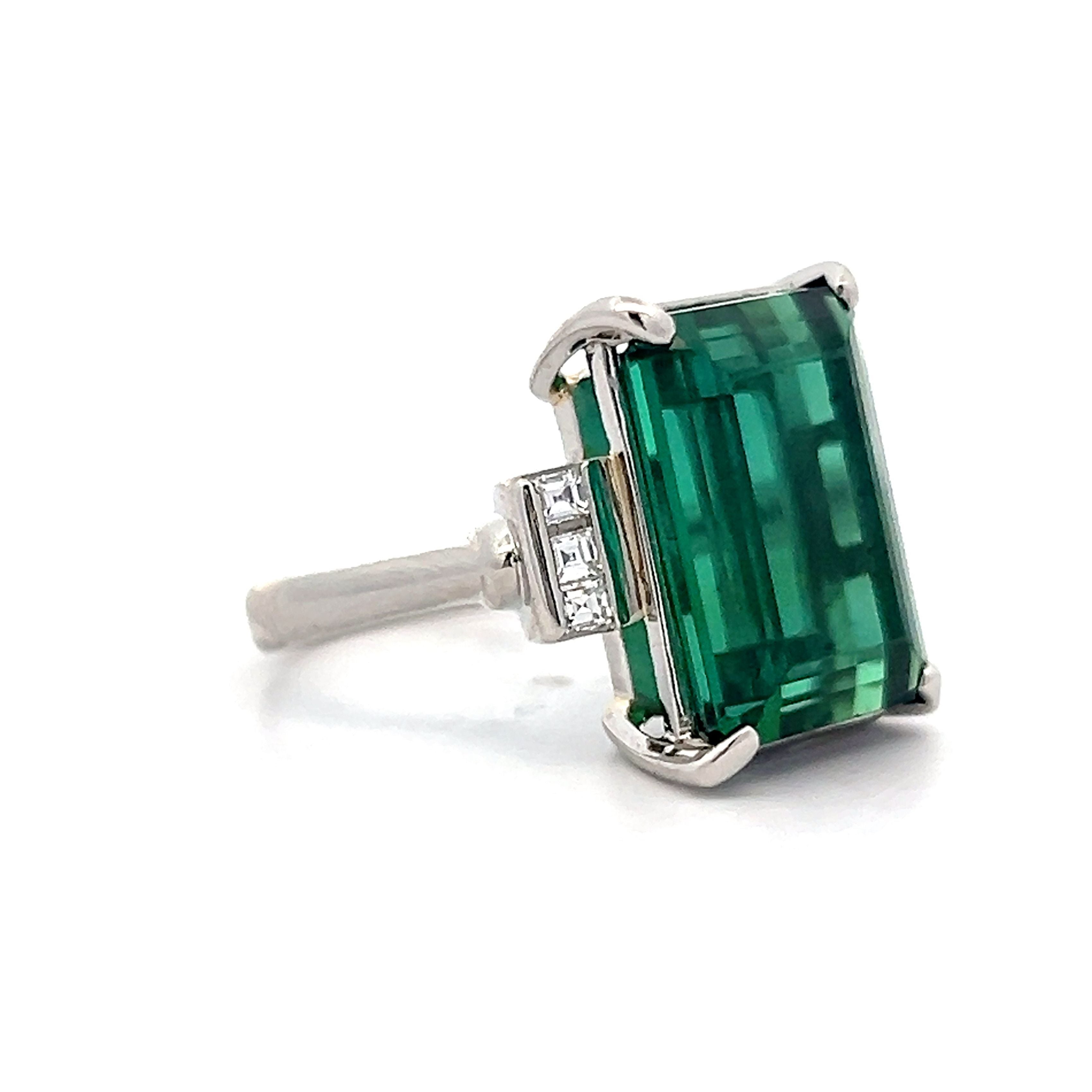 11.43 Green Tourmaline Diamond Ring in Platinum Filigree Jewelers