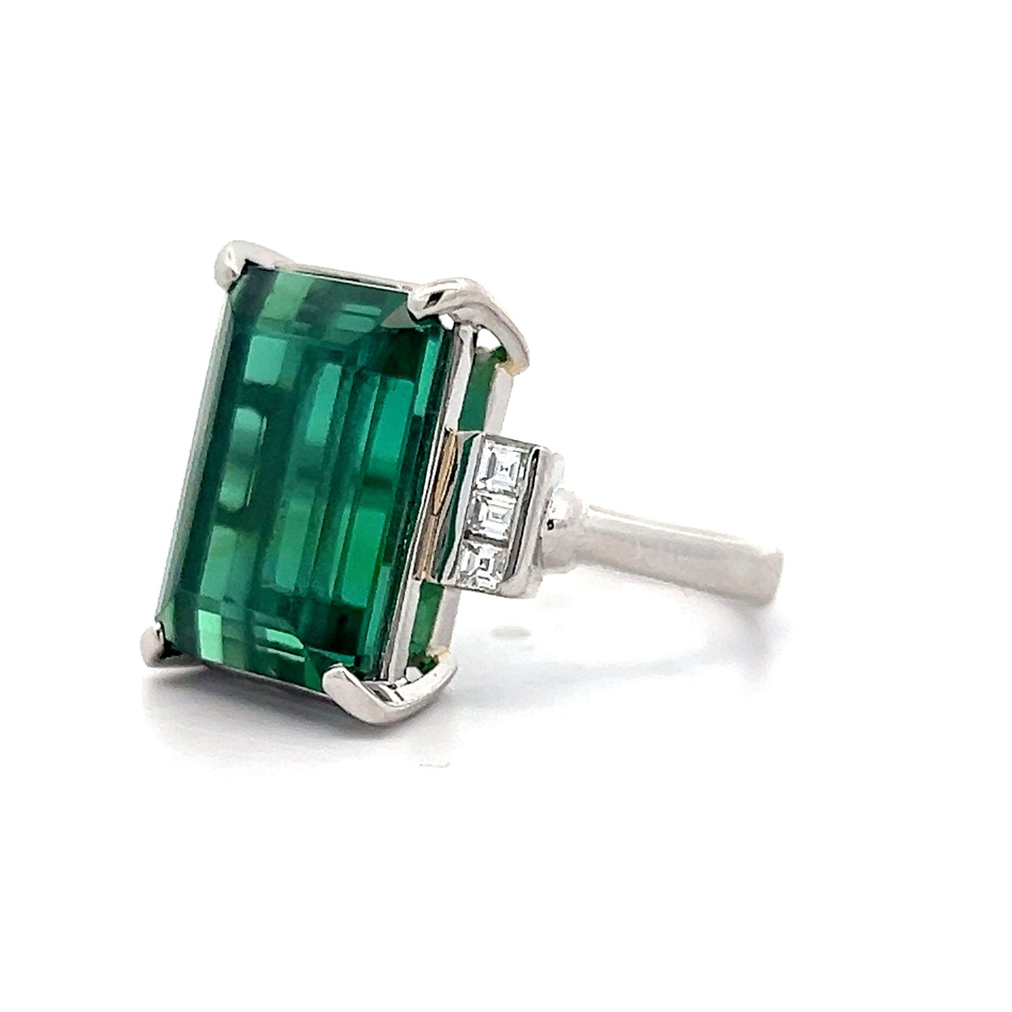 11.43 Green Tourmaline & Diamond Ring in Platinum