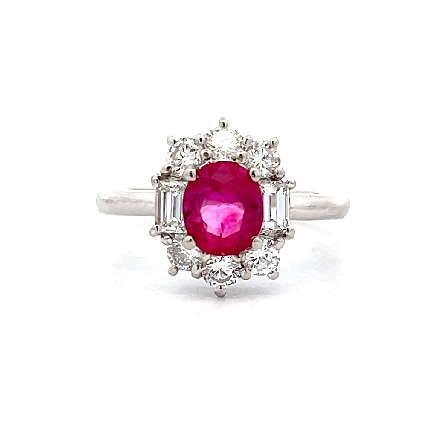 1.48 Thai Ruby & Diamond Halo Cocktail Ring in Platinum