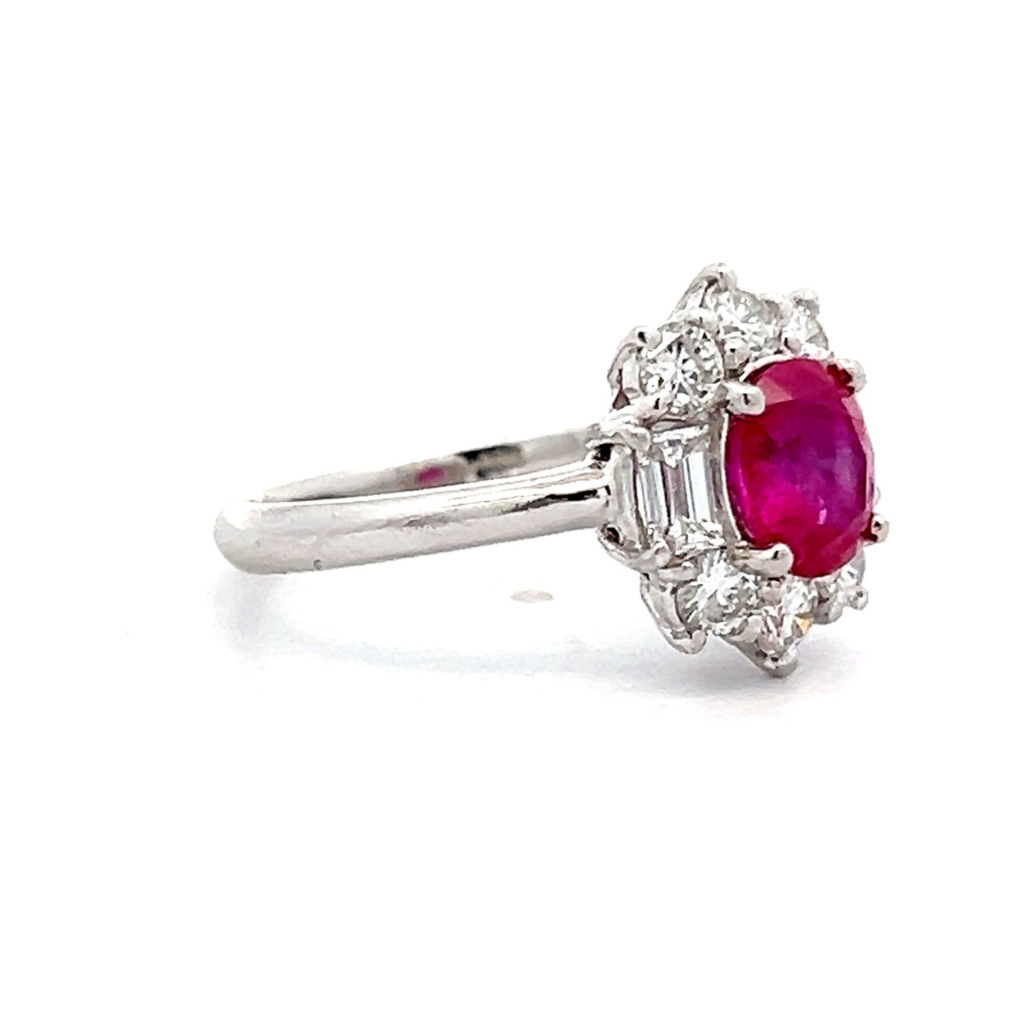 1.48 Thai Ruby & Diamond Halo Cocktail Ring in Platinum