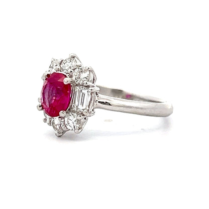 1.48 Thai Ruby & Diamond Halo Cocktail Ring in Platinum