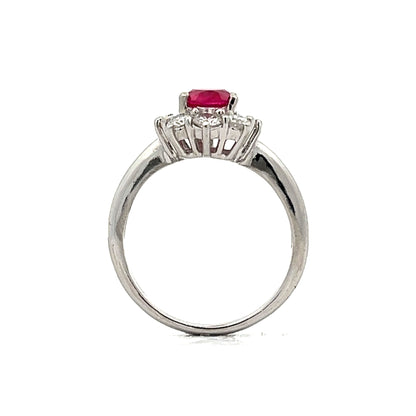 1.48 Thai Ruby & Diamond Halo Cocktail Ring in Platinum