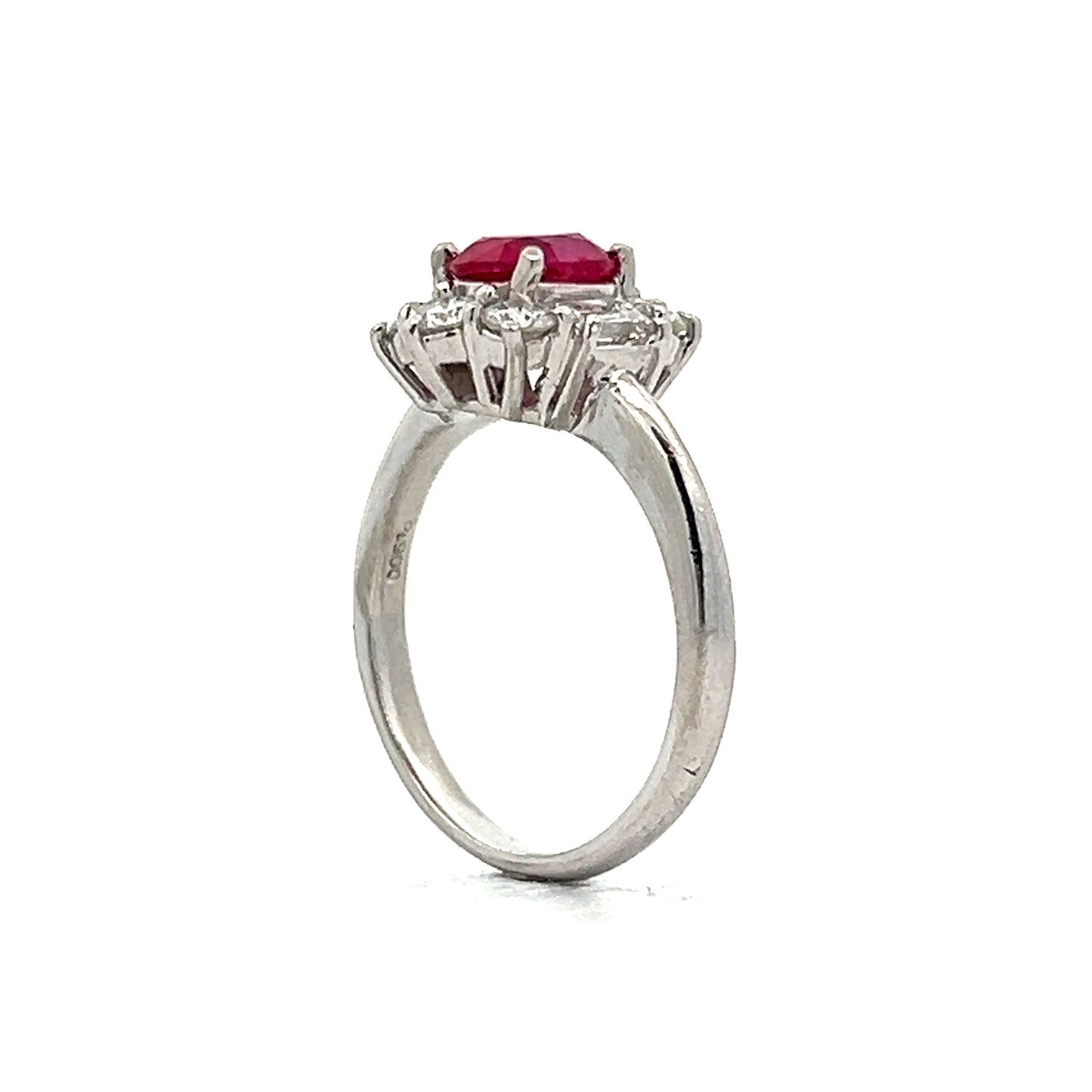 1.48 Thai Ruby & Diamond Halo Cocktail Ring in Platinum