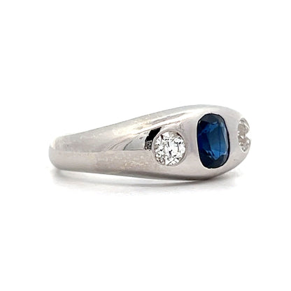 Art Deco Men's Sapphire Three Stone Ring in White Gold