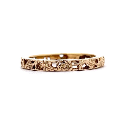 Vintage Art Deco Engraved Leaf Wedding Band in 18k Yellow Gold