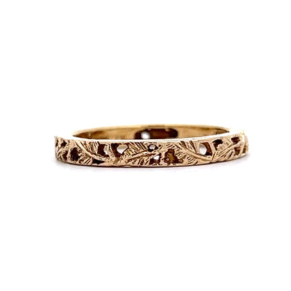 Vintage Art Deco Engraved Leaf Wedding Band in 18k Yellow Gold