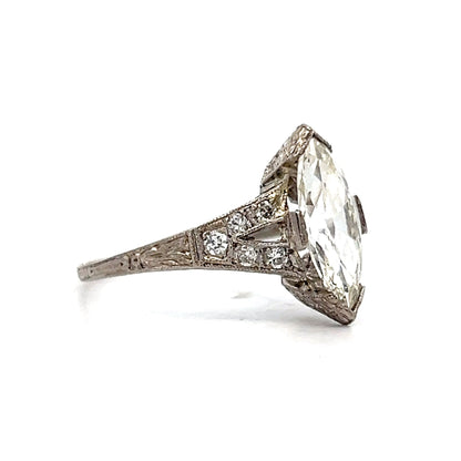 1.51 Vintage Art Deco Marquise Diamond Engagement Ring Platinum