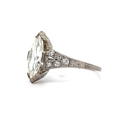 1.51 Vintage Art Deco Marquise Diamond Engagement Ring Platinum