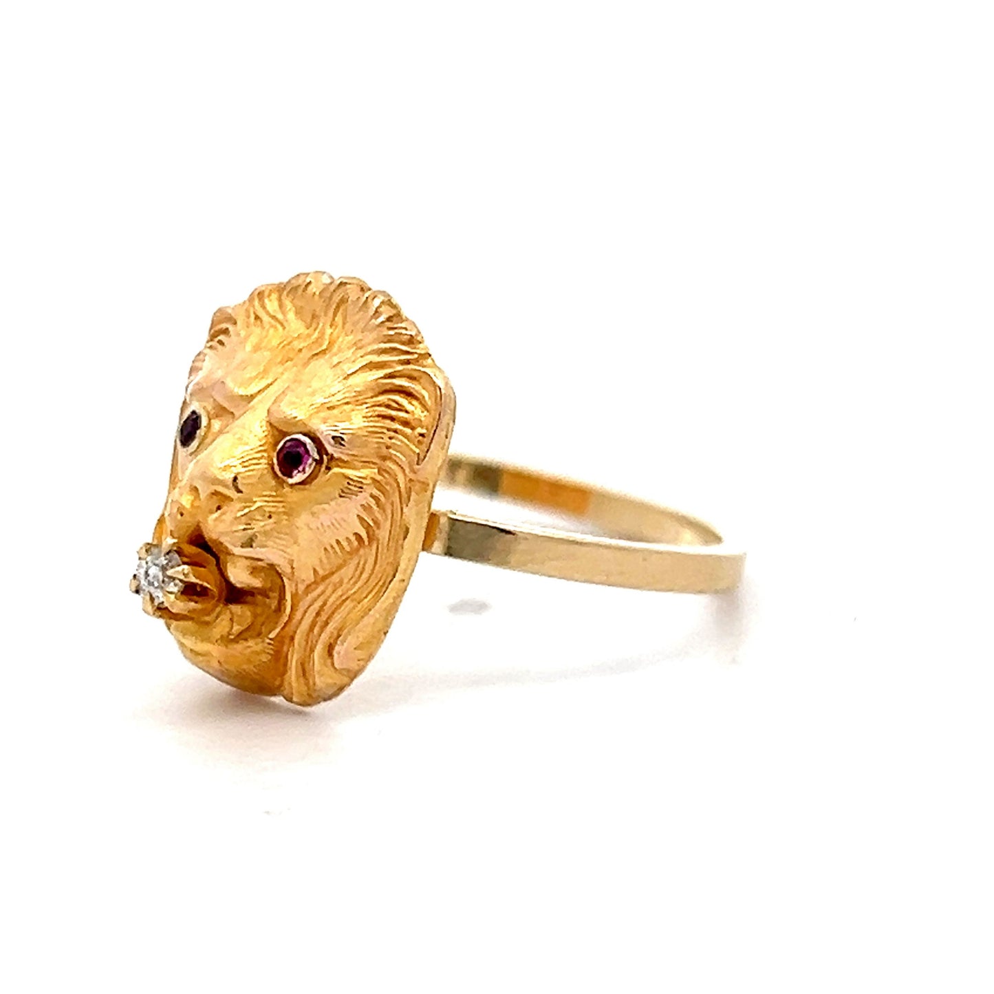 Antique Victorian Lions Head Ring in 14k Yellow Gold