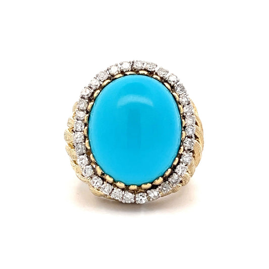 16.87 Vintage Turquoise & Diamond Cocktail Ring in Yellow Gold