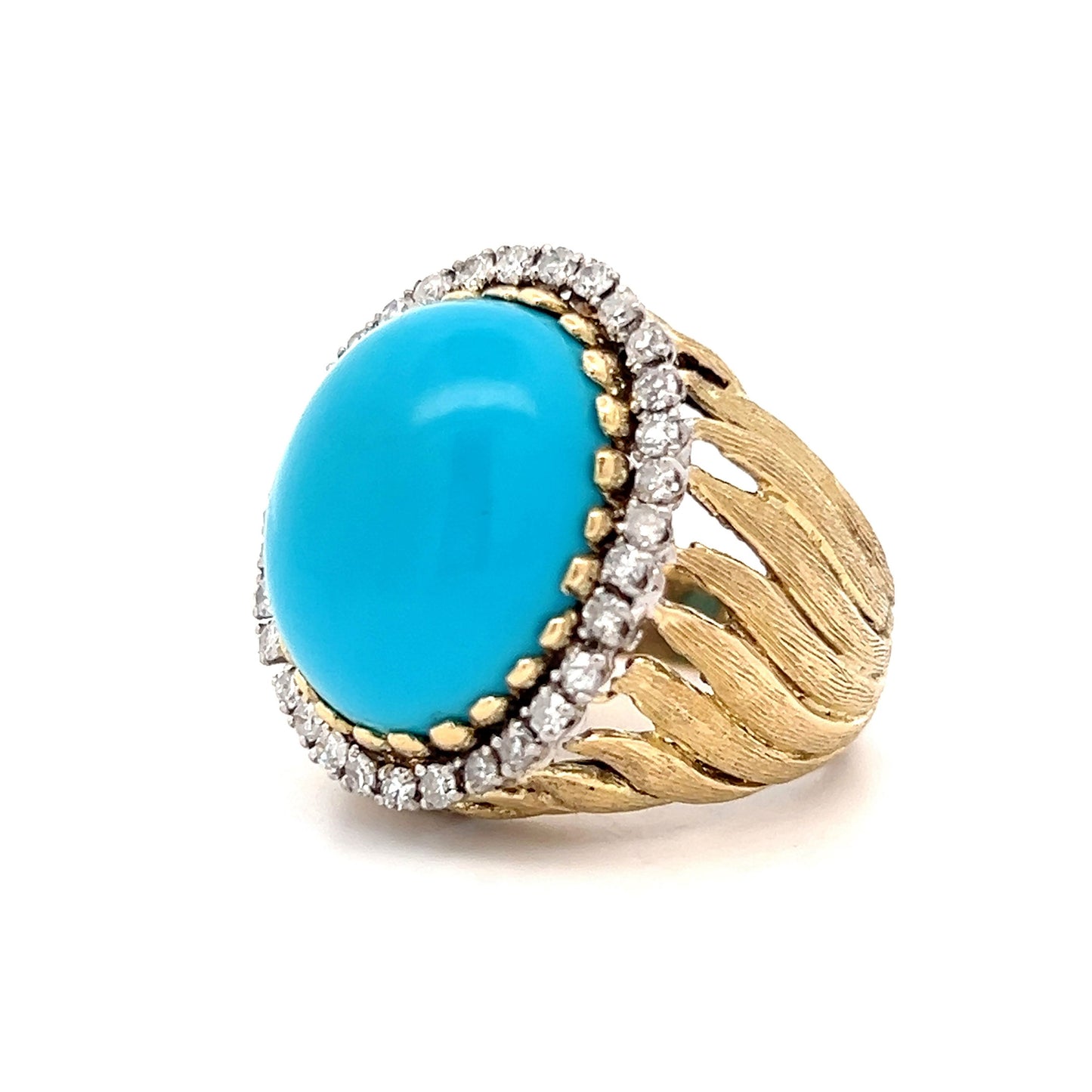 16.87 Vintage Turquoise & Diamond Cocktail Ring in Yellow Gold