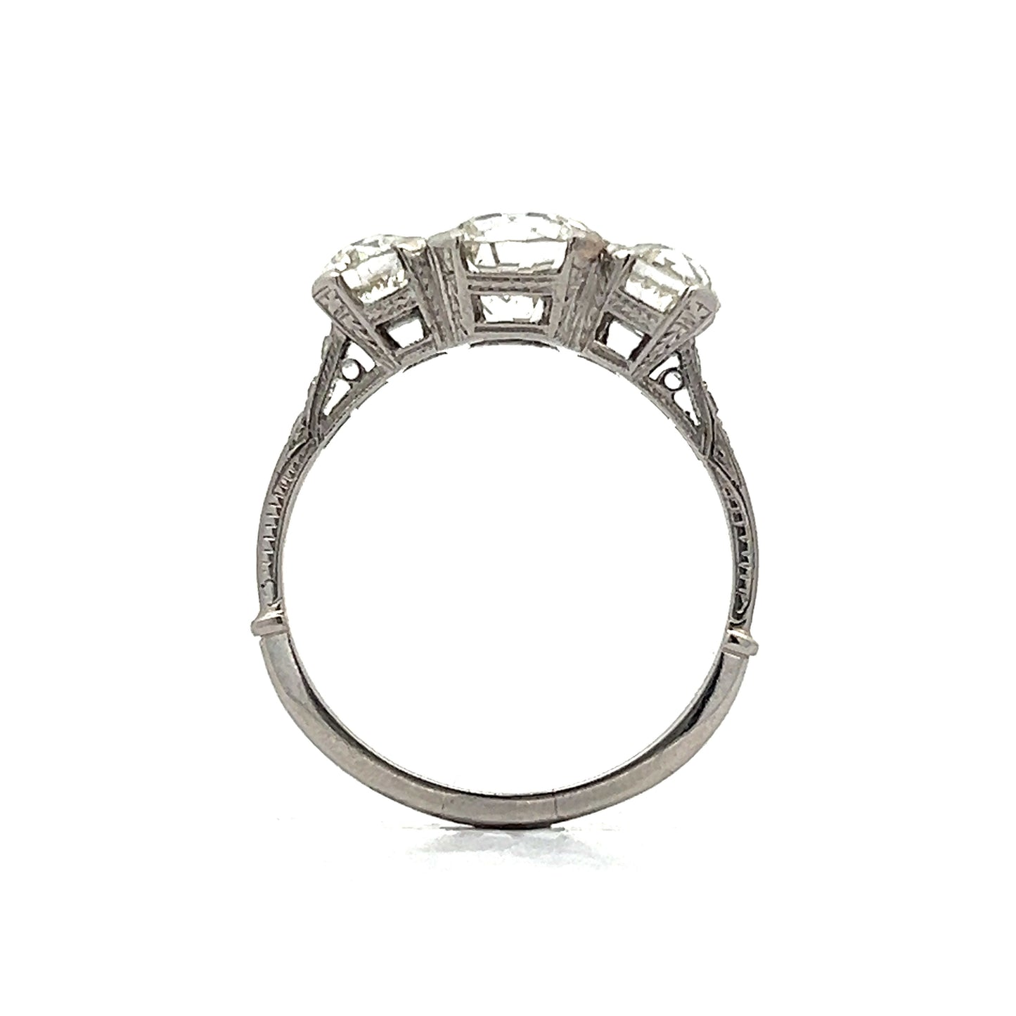 3.15 Vintage Three Stone Old European Diamond Engagement Ring
