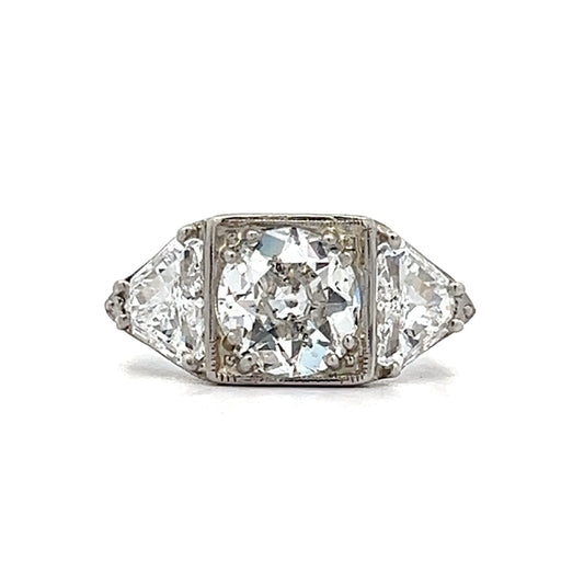 1.28 Art Deco Three Stone Engagement Ring in Platinum
