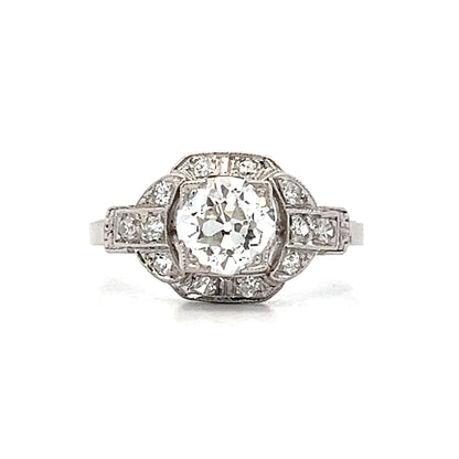 1.04 Art Deco Diamond Halo Engagement Ring in Platinum