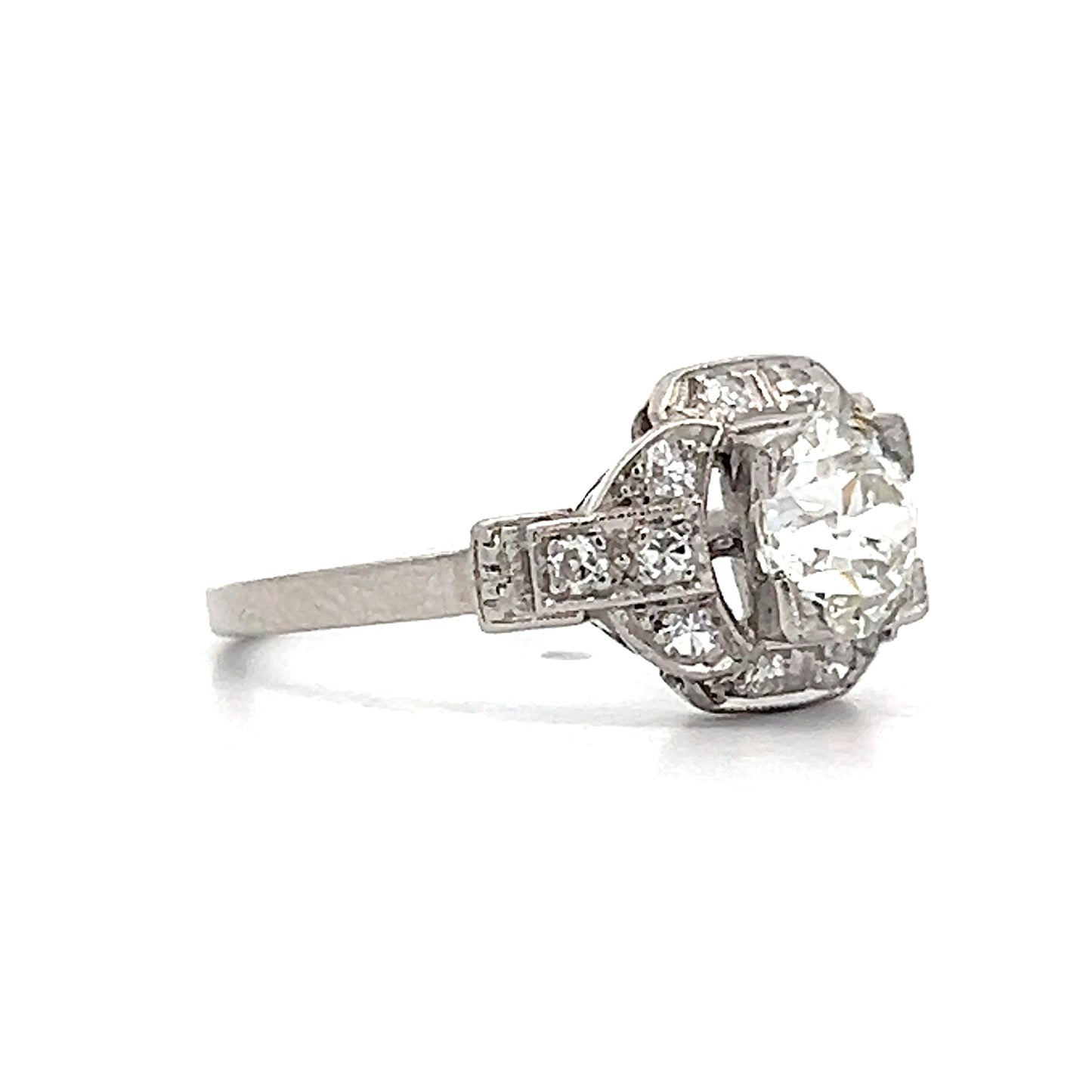 1.04 Art Deco Diamond Halo Engagement Ring in Platinum