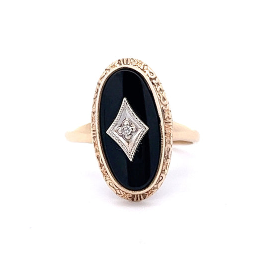 Vintage Art Deco Diamond & Onyx in 14k Yellow Gold