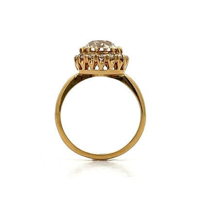 2.16 Victorian Diamond Halo Engagement Ring in 18k Yellow Gold