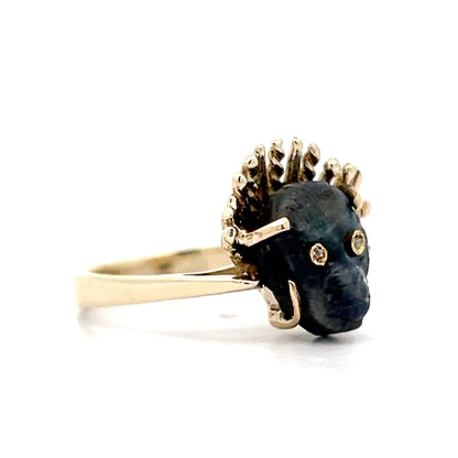 3.00 Vintage Carved Labradorite Cocktail Ring in Yellow Gold