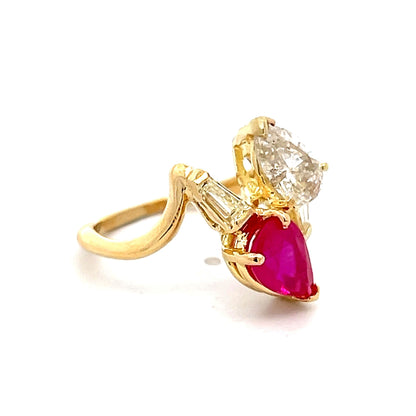 Ruby & Diamond Toi Et Moi Cocktail Ring in 18k Yellow Gold