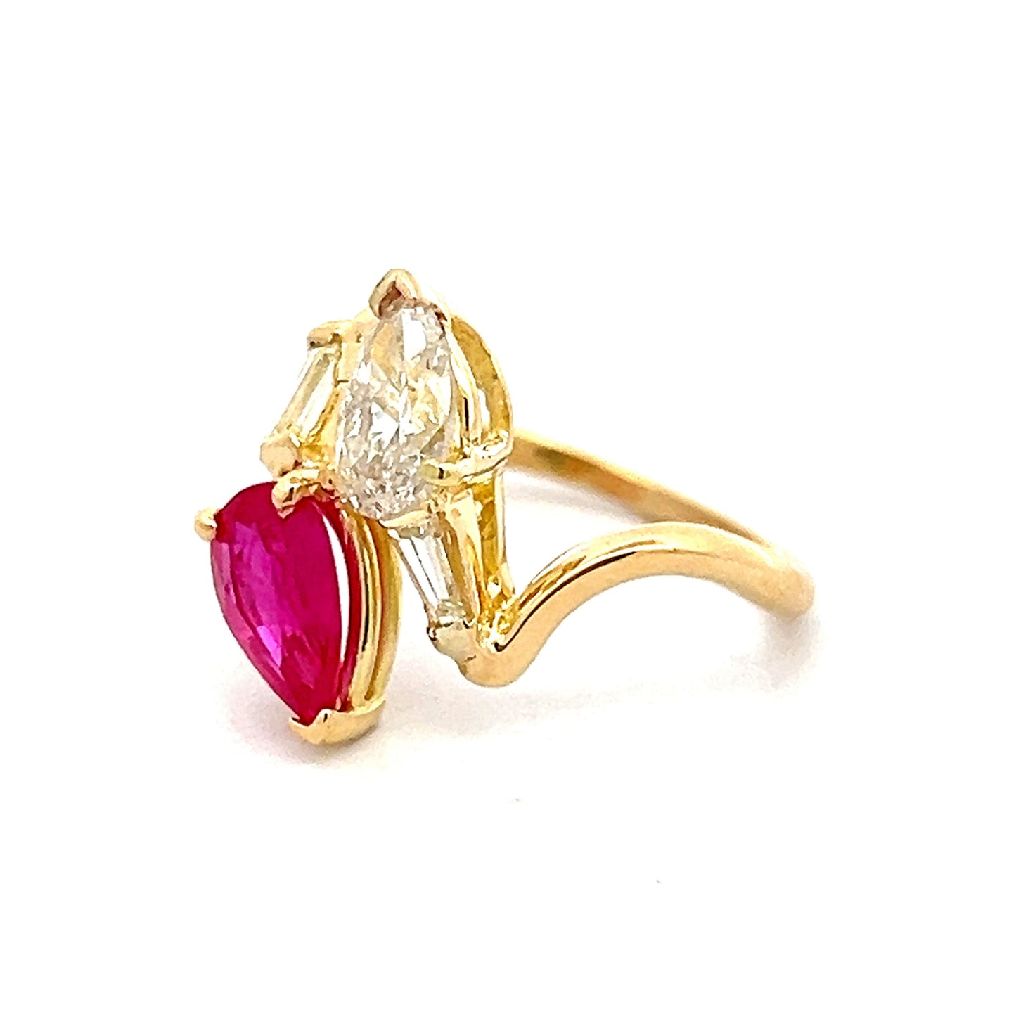 Ruby & Diamond Toi Et Moi Cocktail Ring in 18k Yellow Gold