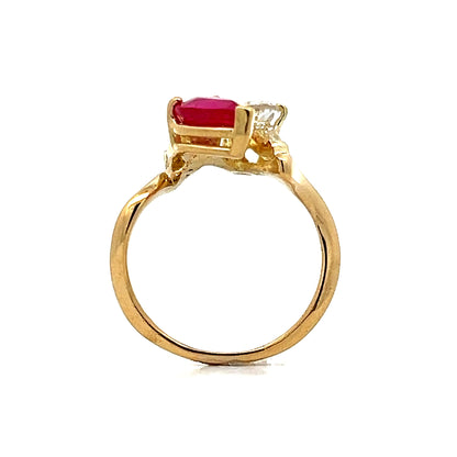 Ruby & Diamond Toi Et Moi Cocktail Ring in 18k Yellow Gold