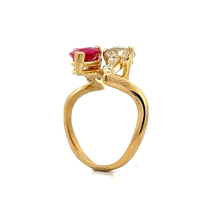 Ruby & Diamond Toi Et Moi Cocktail Ring in 18k Yellow Gold