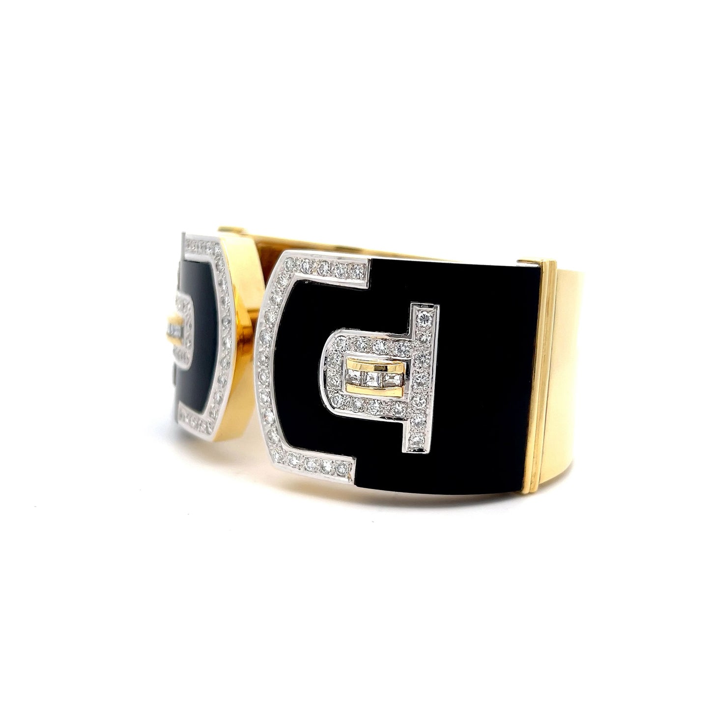 2.61 Vintage Diamond & Onyx Bracelet in Yellow Gold