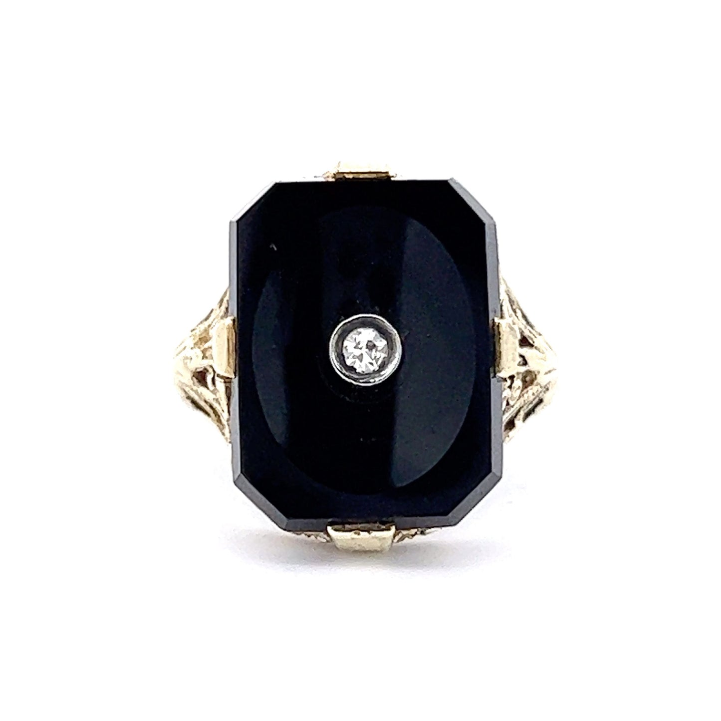 Vintage Art Deco Diamond & Onyx Cocktail Ring in 14k Yellow Gold